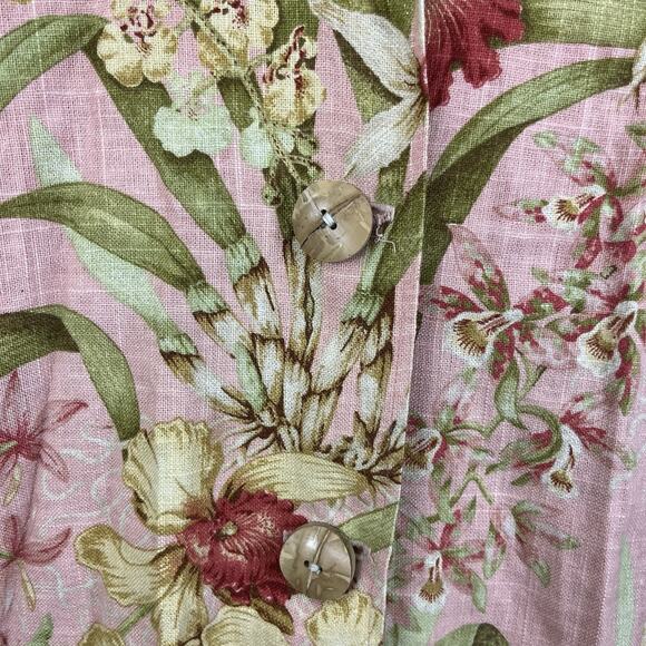Painted Pony 100% Linen Jacket Shacket Womens Size S Small Pink Floral Vintage - Picture 2 of 6